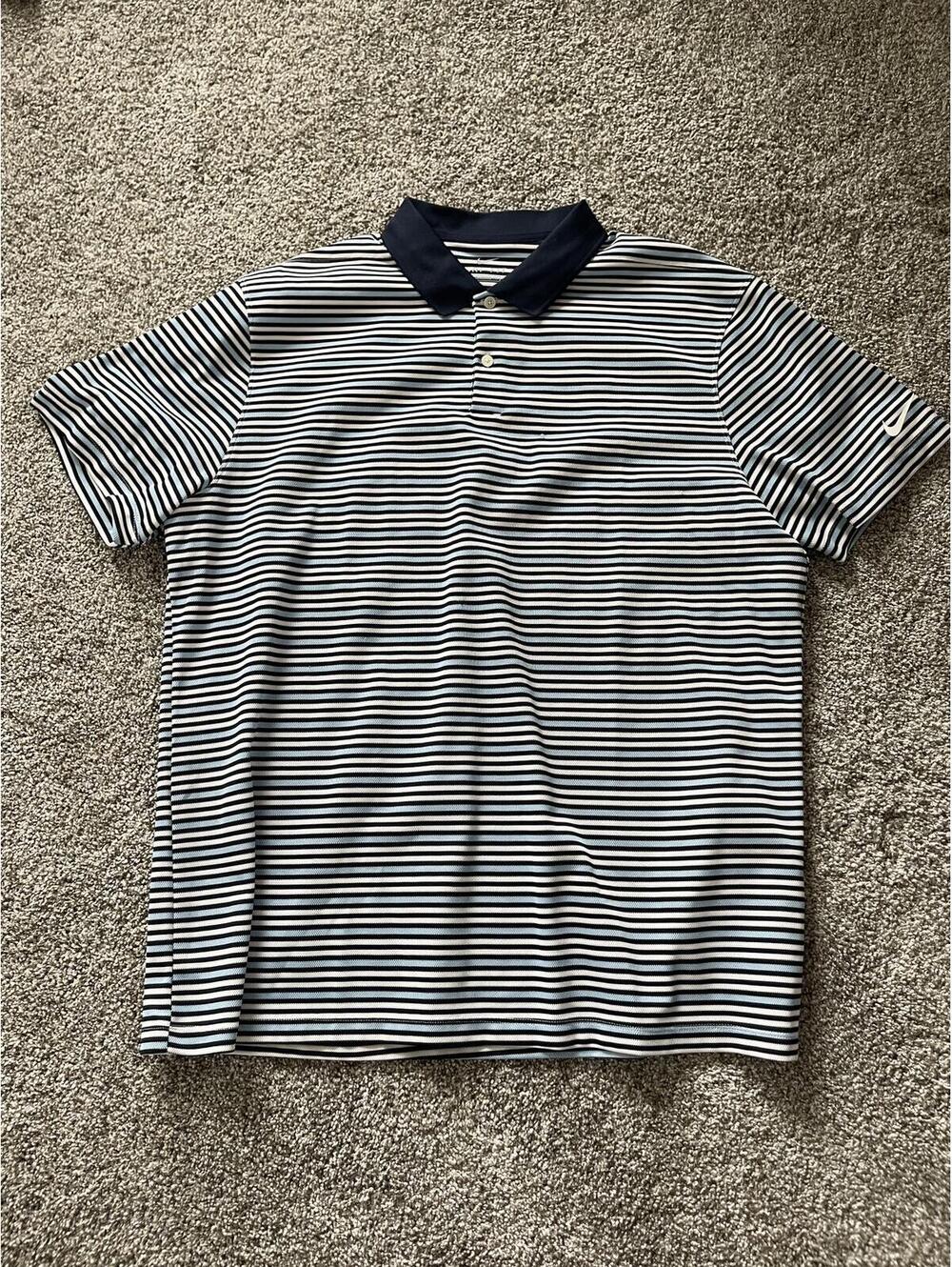 Nike Dri-FIT Polo Shirt XL Navy Blue White Striped Golf